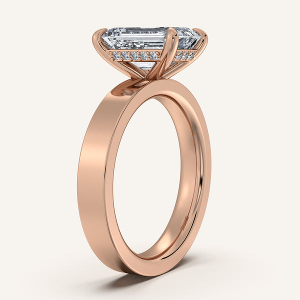 Emerald Cut Wide Band Hidden Halo Ring | 18k Rose Gold