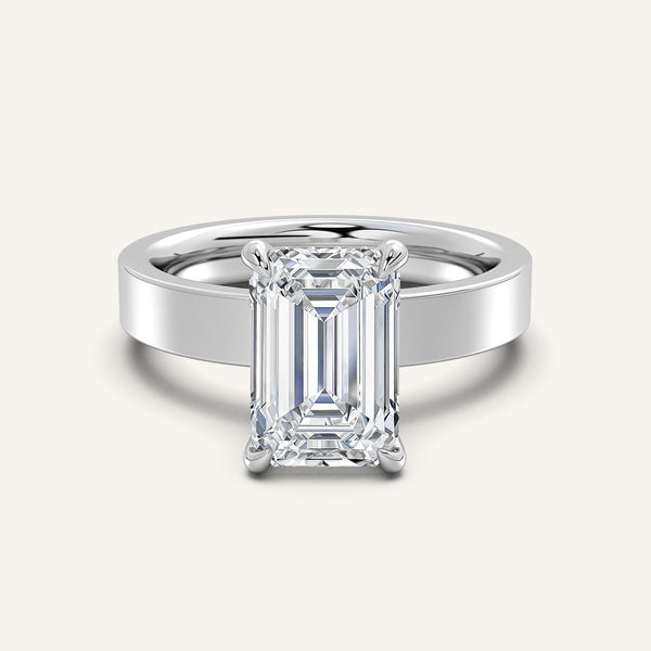 Emerald Cut Wide Band Hidden Halo Ring | 18k White Gold