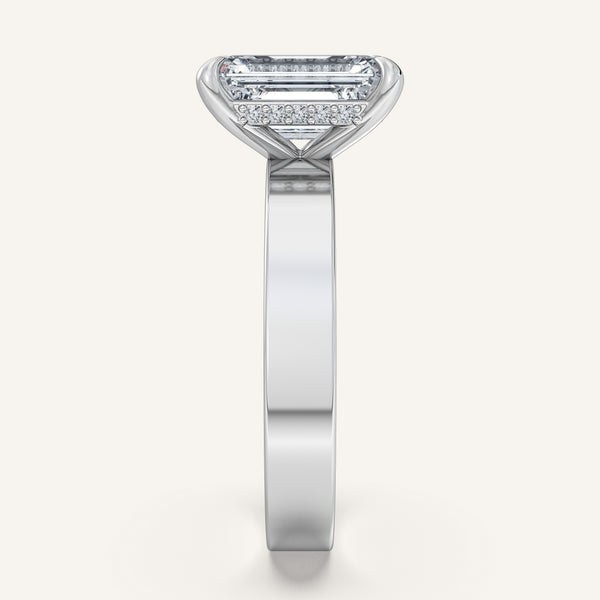 Emerald Cut Wide Band Hidden Halo Ring | Platinum