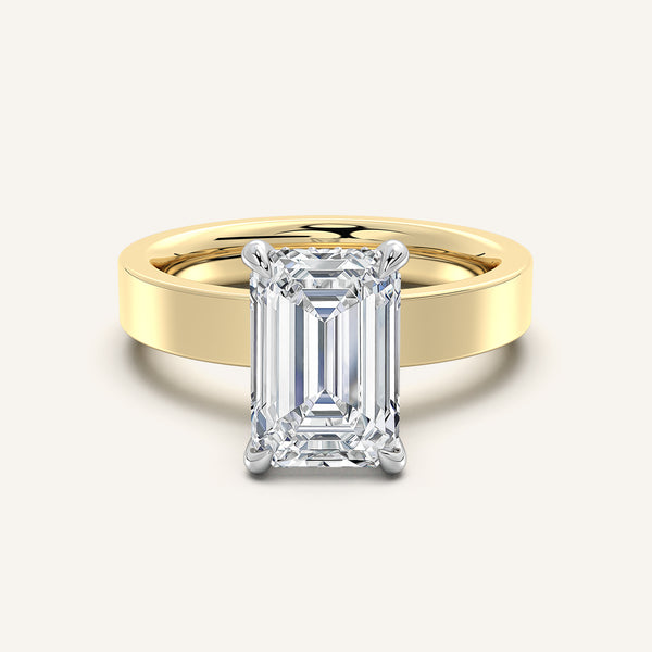 Emerald Cut Wide Band Hidden Halo Ring | 18k Two Tone Gold