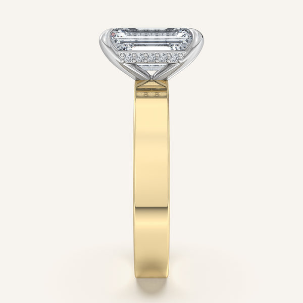 Emerald Cut Wide Band Hidden Halo Ring | 18k Two Tone Gold