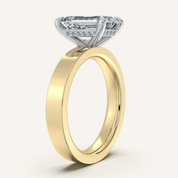 Emerald Cut Wide Band Hidden Halo Ring | 18k Two Tone Gold