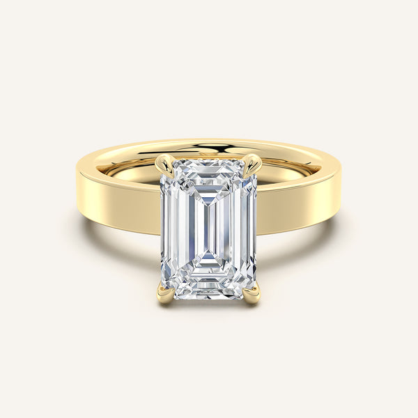 Emerald Cut Wide Band Hidden Halo Ring | 14k Yellow Gold
