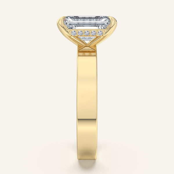Emerald Cut Wide Band Hidden Halo Ring | 14k Yellow Gold