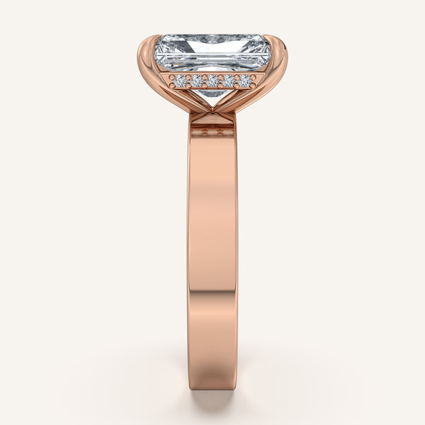 Radiant Cut Wide Band Hidden Halo Ring | 18k Rose Gold