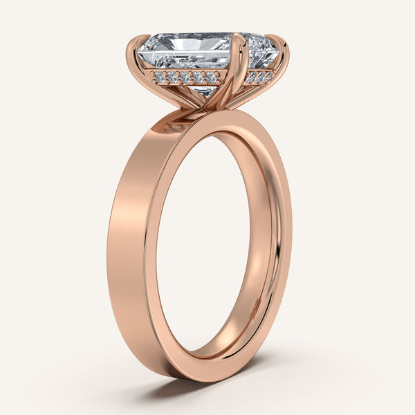 Radiant Cut Wide Band Hidden Halo Ring | 18k Rose Gold