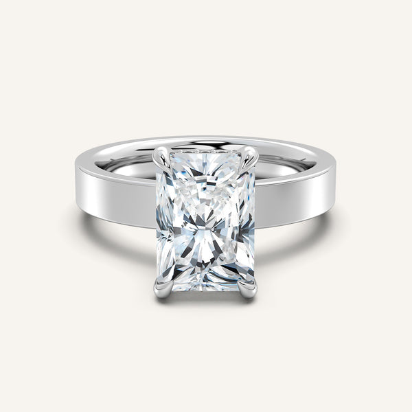 Radiant Cut Wide Band Hidden Halo Ring | 14k White Gold