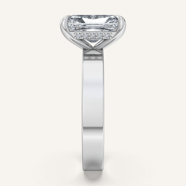 Radiant Cut Wide Band Hidden Halo Ring | Platinum