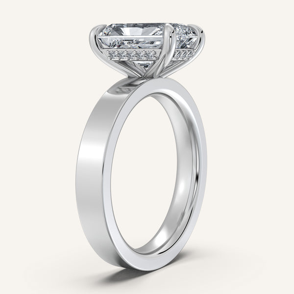 Radiant Cut Wide Band Hidden Halo Ring | 18k White Gold