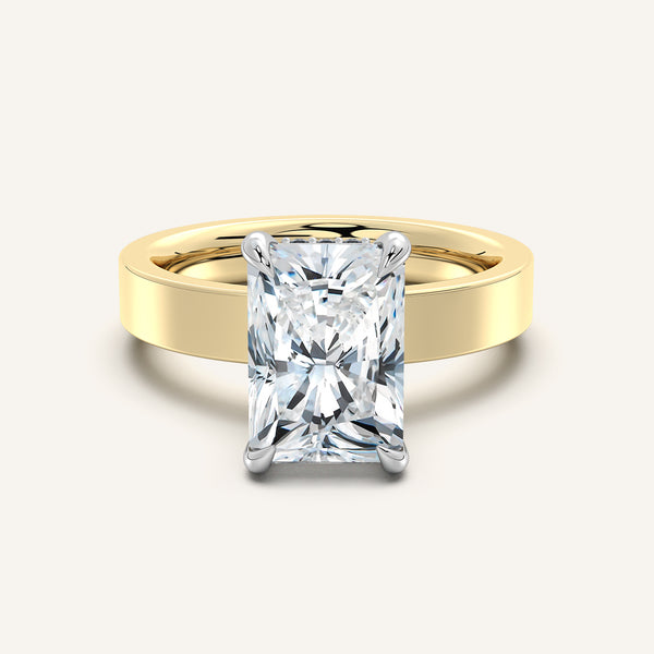 Radiant Cut Wide Band Hidden Halo Ring | 18k Two Tone Gold