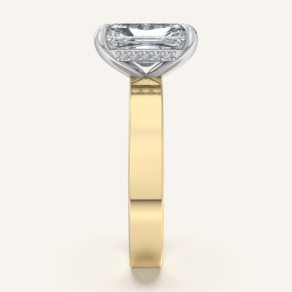 Radiant Cut Wide Band Hidden Halo Ring | 14k Two Tone Gold