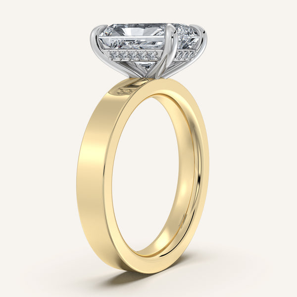 Radiant Cut Wide Band Hidden Halo Ring | 14k Two Tone Gold
