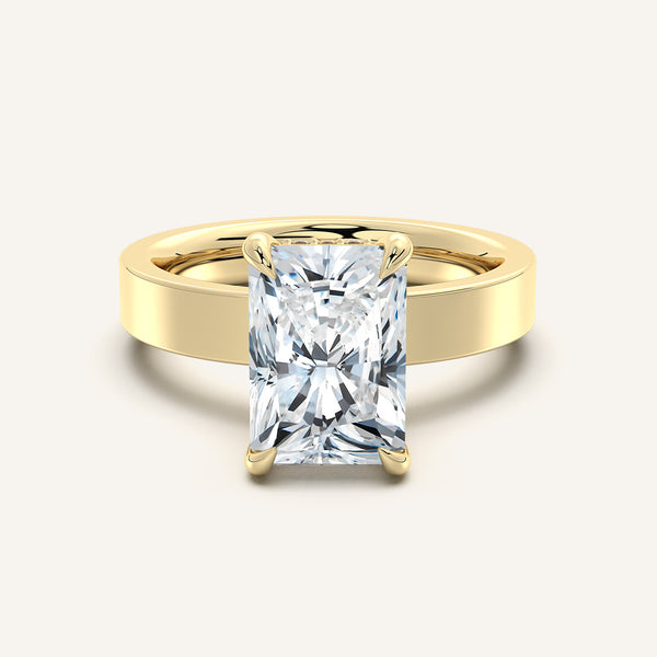 Radiant Cut Wide Band Hidden Halo Ring | 14k Yellow Gold