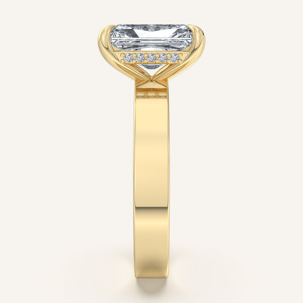 Radiant Cut Wide Band Hidden Halo Ring | 18k Yellow Gold