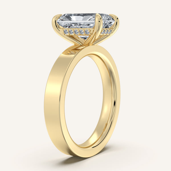 Radiant Cut Wide Band Hidden Halo Ring | 18k Yellow Gold