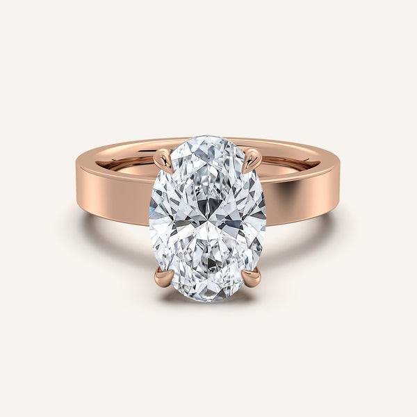 Oval Wide Band Hidden Halo Ring | 18k Rose Gold