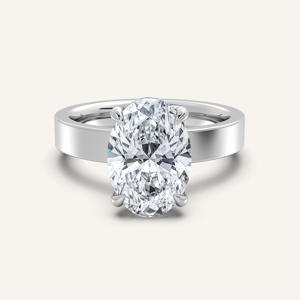 Oval Wide Band Hidden Halo Ring | 14k White Gold