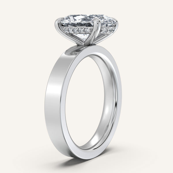 Oval Wide Band Hidden Halo Ring | 18k White Gold