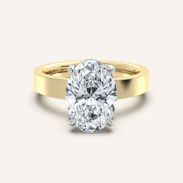 Oval Wide Band Hidden Halo Ring | 18k Two Tone Gold