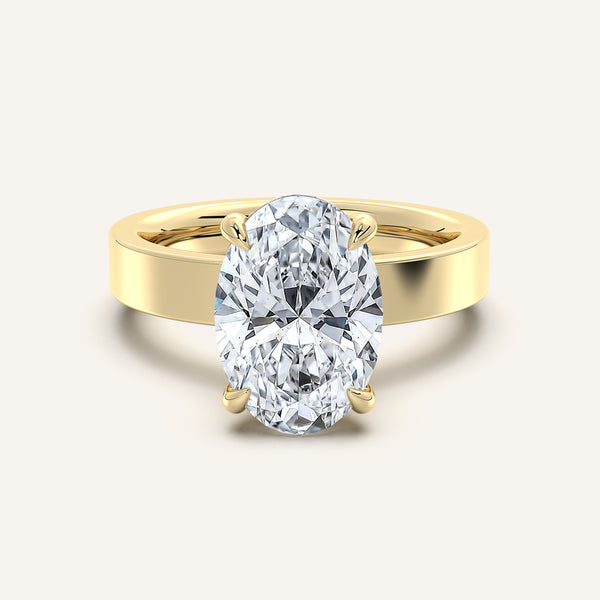 Oval Wide Band Hidden Halo Ring | 14k Yellow Gold