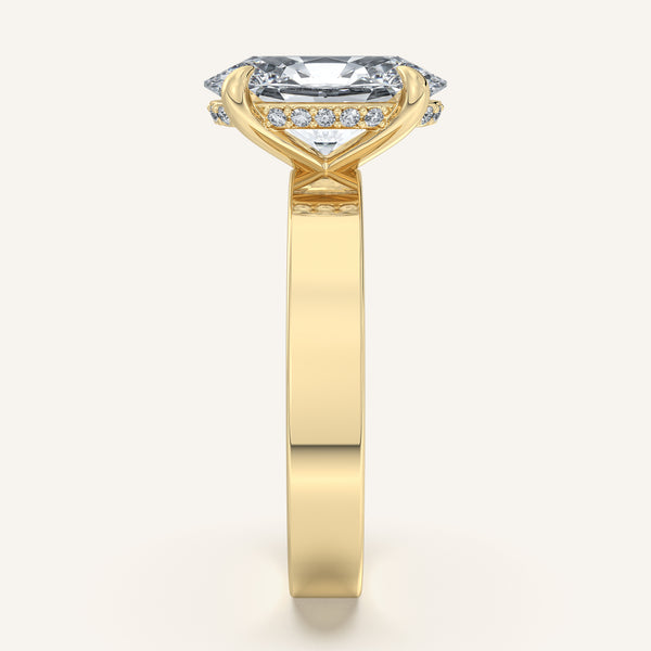 Oval Wide Band Hidden Halo Ring | 14k Yellow Gold