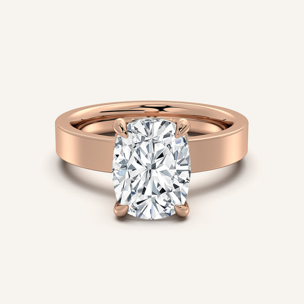 Cushion Cut Wide Band Hidden Halo Ring | 14k Rose Gold