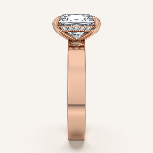Cushion Cut Wide Band Hidden Halo Ring | 14k Rose Gold