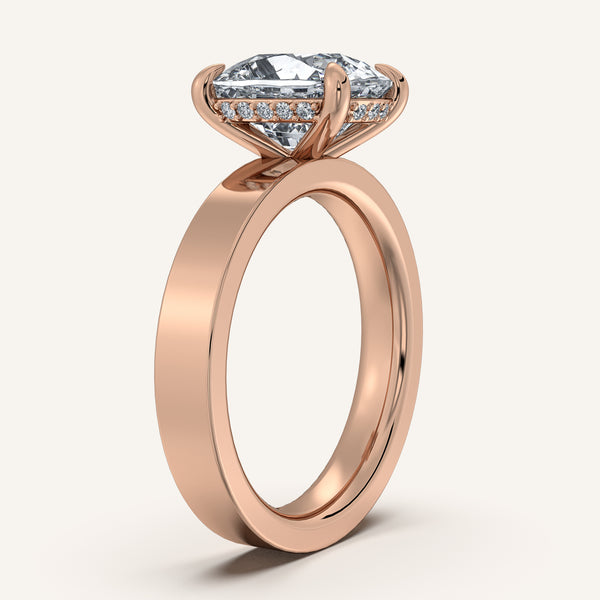 Cushion Cut Wide Band Hidden Halo Ring | 18k Rose Gold