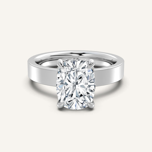 Cushion Cut Wide Band Hidden Halo Ring | Platinum