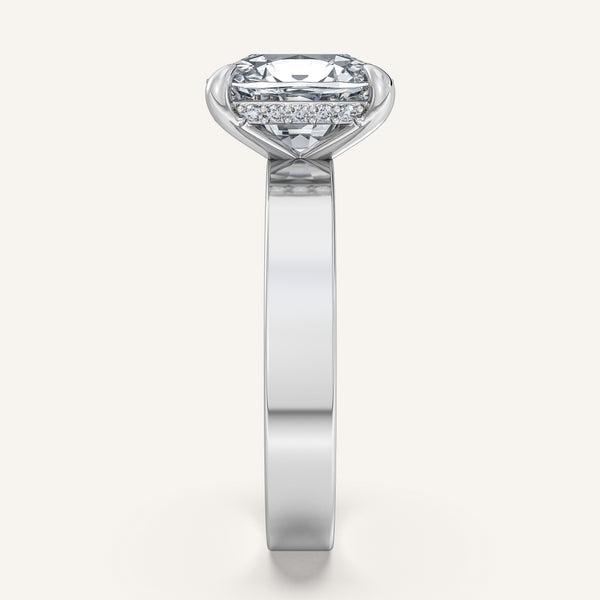 Cushion Cut Wide Band Hidden Halo Ring | 18k White Gold