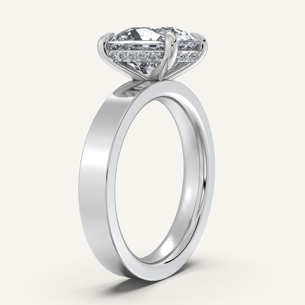 Cushion Cut Wide Band Hidden Halo Ring | 18k White Gold