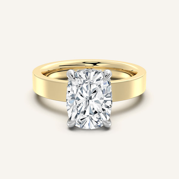 Cushion Cut Wide Band Hidden Halo Ring | 14k Two Tone Gold