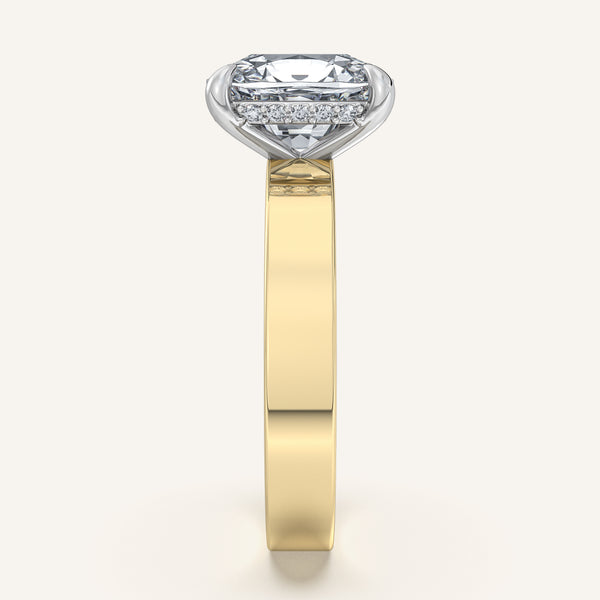 Cushion Cut Wide Band Hidden Halo Ring | 18k Two Tone Gold