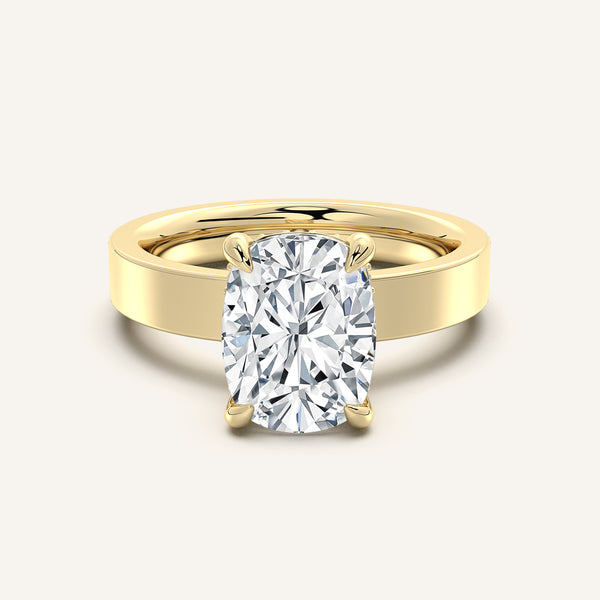 Cushion Cut Wide Band Hidden Halo Ring | 14k Yellow Gold