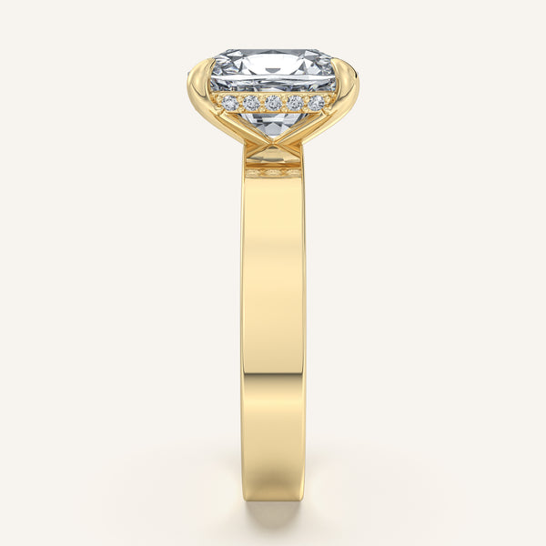 Cushion Cut Wide Band Hidden Halo Ring | 18k Yellow Gold