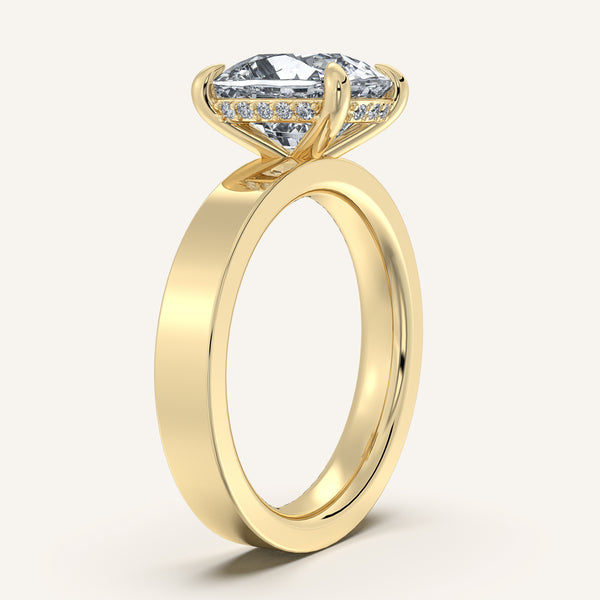 Cushion Cut Wide Band Hidden Halo Ring | 14k Yellow Gold