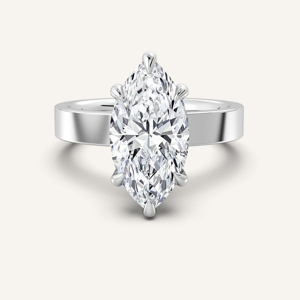 Marquise Wide Band Hidden Halo Ring | Platinum