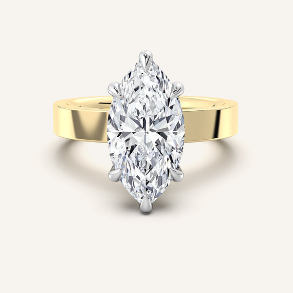 Marquise Wide Band Hidden Halo Ring | 18k Two Tone Gold