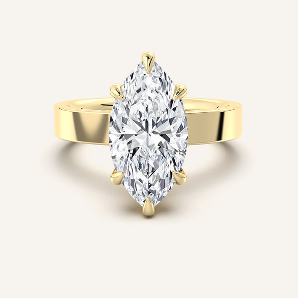 Marquise Wide Band Hidden Halo Ring | 18k Yellow Gold