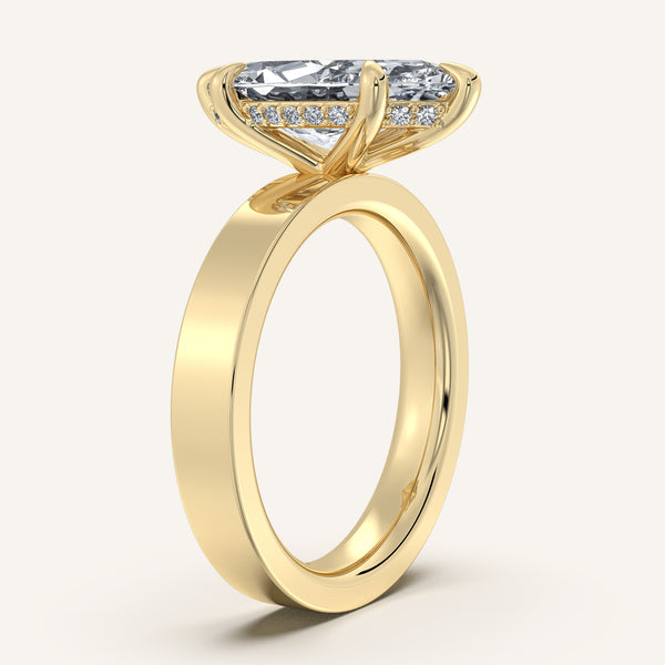 Marquise Wide Band Hidden Halo Ring | 14k Yellow Gold