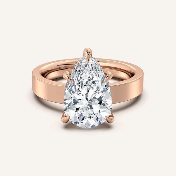 Pear Shape Wide Band Hidden Halo Ring | 14k Rose Gold