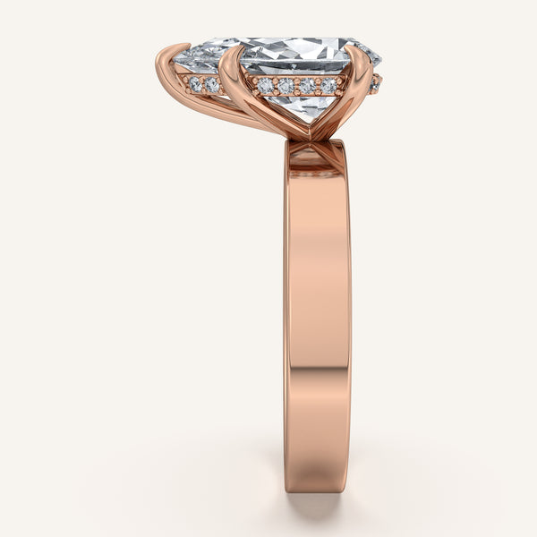 Pear Shape Wide Band Hidden Halo Ring | 18k Rose Gold