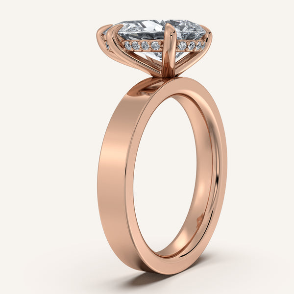 Pear Shape Wide Band Hidden Halo Ring | 18k Rose Gold
