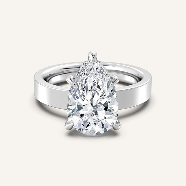 Pear Shape Wide Band Hidden Halo Ring | Platinum