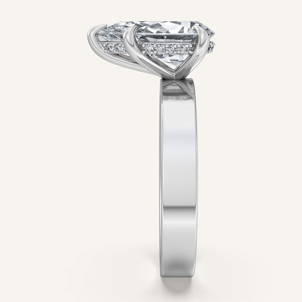 Pear Shape Wide Band Hidden Halo Ring | 14k White Gold