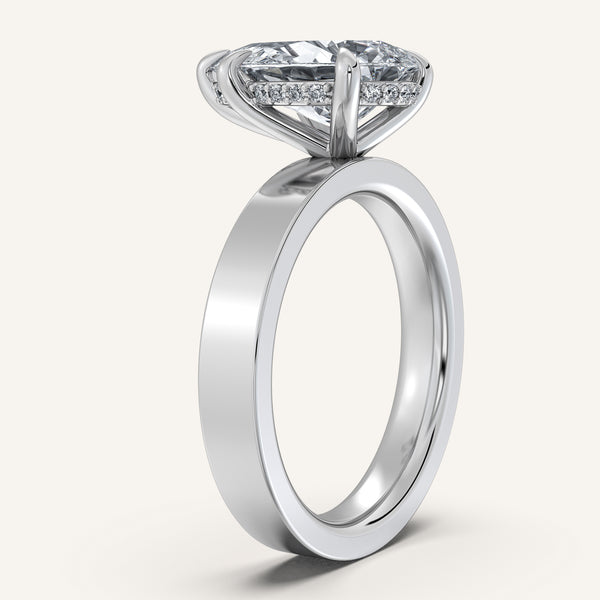 Pear Shape Wide Band Hidden Halo Ring | 18k White Gold