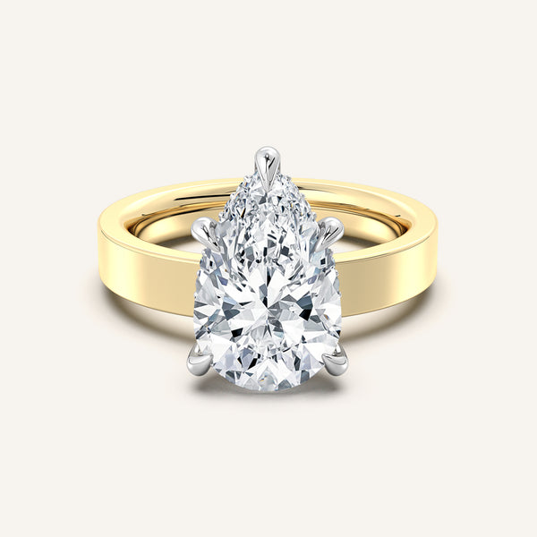 Pear Shape Wide Band Hidden Halo Ring | 14k Two Tone Gold