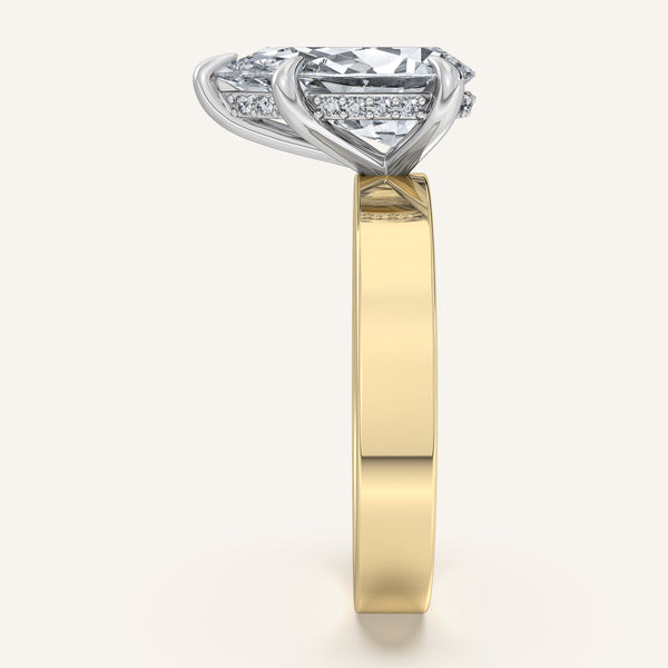 Pear Shape Wide Band Hidden Halo Ring | 18k Two Tone Gold