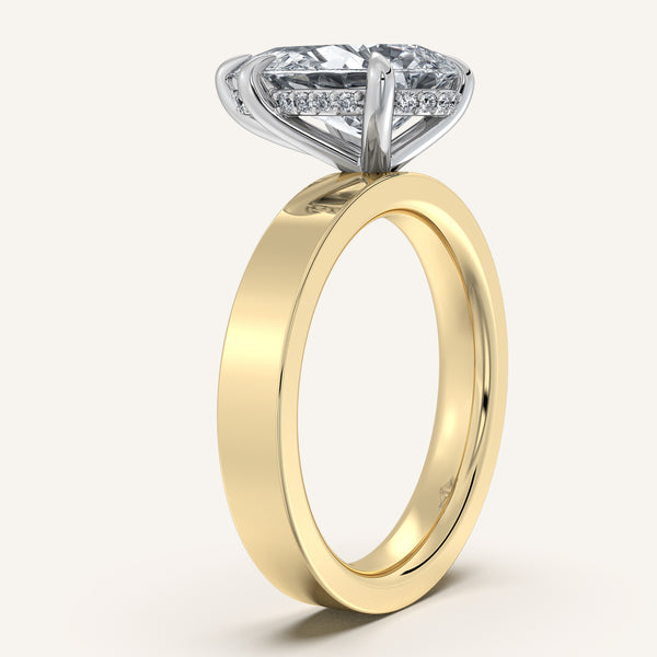 Pear Shape Wide Band Hidden Halo Ring | 14k Two Tone Gold