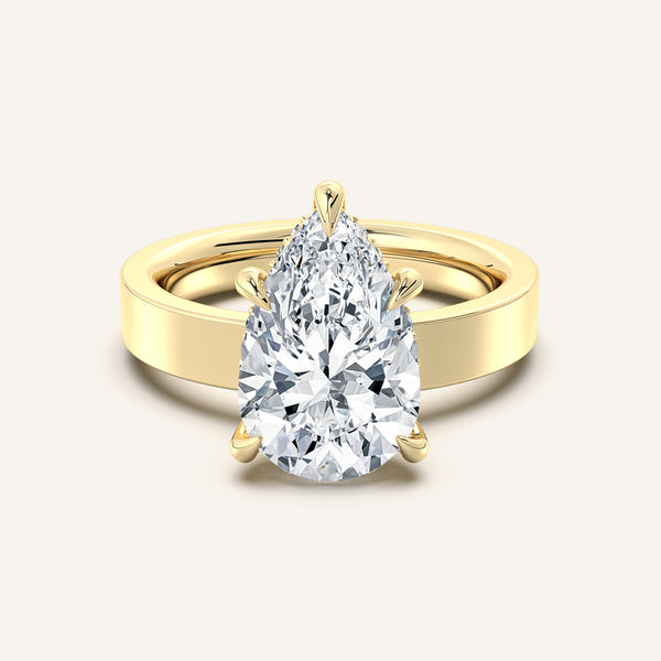 Pear Shape Wide Band Hidden Halo Ring | 14k Yellow Gold